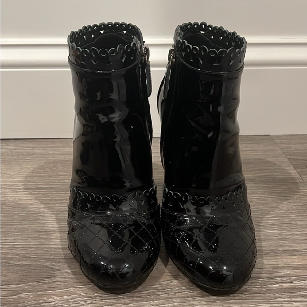 Chanel black leather booties